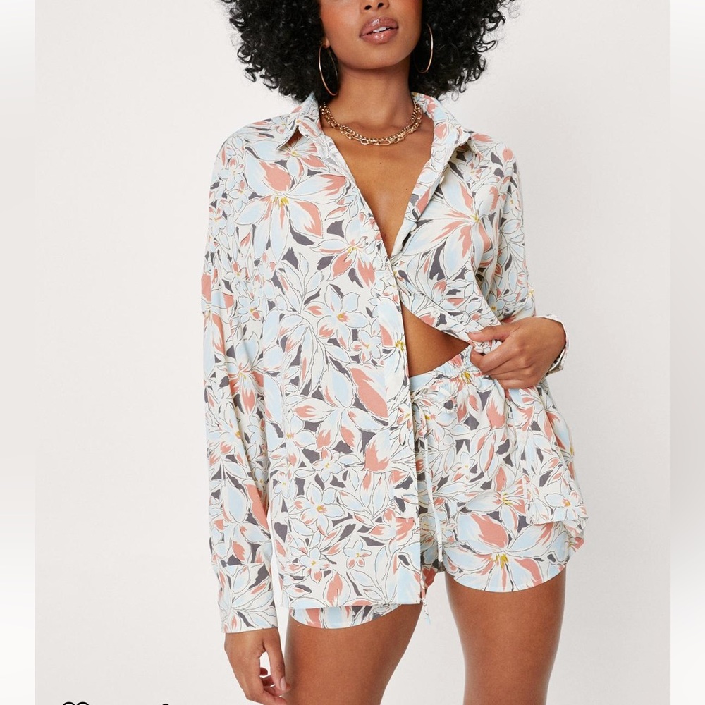 NastyGal Petite Floral Print Oversized Shirt